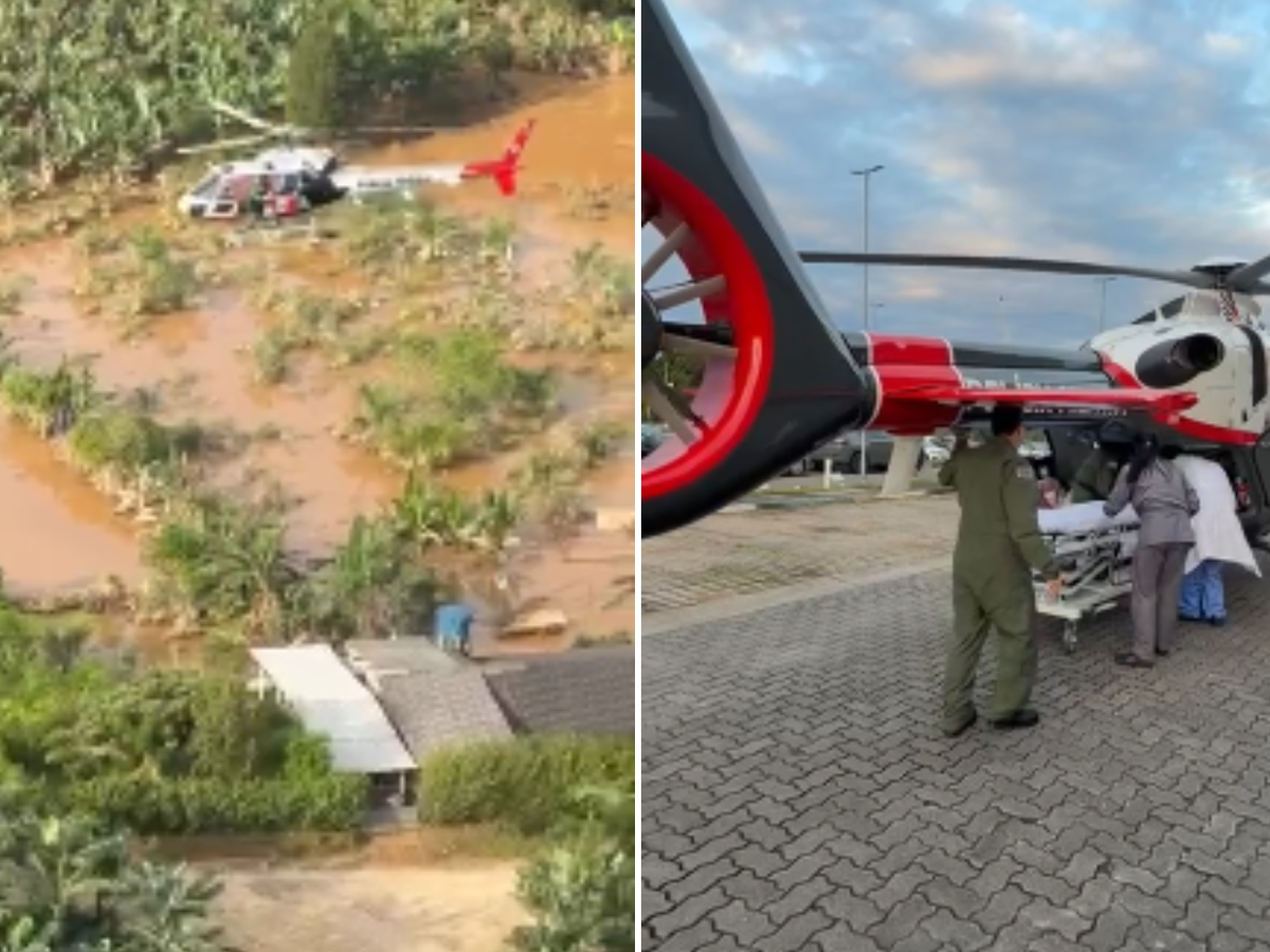 Homem de 100 anos é resgatado de helicóptero após ficar ilhado por chuvas no interior de SP