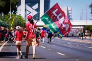 Manifestantes levaram bandeiras e outros adereços para o ato