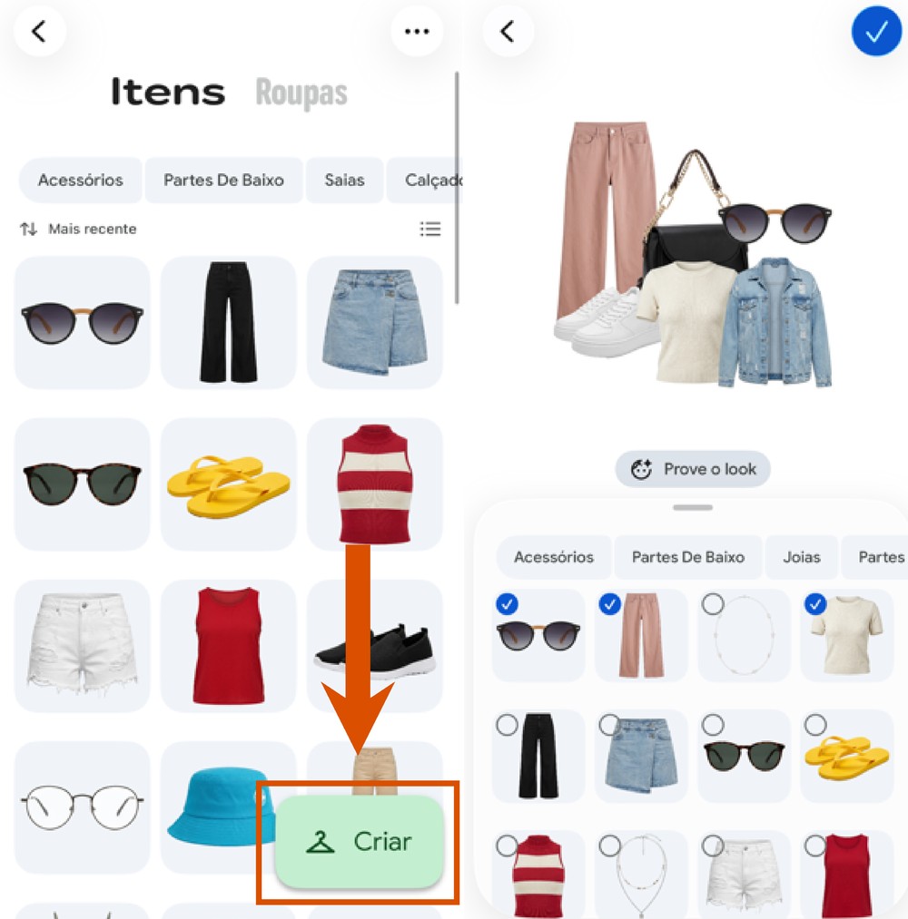 Recurso permite experimentar virtualmente as peças e visualizar o resultado no avatar — Foto: Reprodução/Paola Mansur