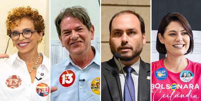 Marília Campos (PT), Cid Gomes (PSB), Carlos Bolsonaro (PL) e Michelle Bolsonaro (PL) estão entre os senadores eleitos Foto: Reprodução/Redes Sociais, Renan Olaz/CMRJ e Getty Images / BBC News Brasil