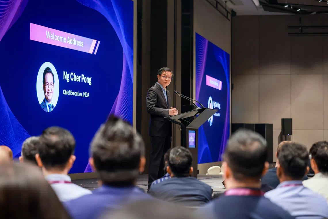 IMDA chief executive Ng Cher Pong announces a starter kit for testing artificial intelligence agentic systems during the AI Assurance Exchange: The Agentic AI Edition on Oct 14.