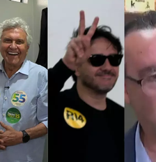 Zema, Caiado, Santos e Cury quando foram votar neste domingo, 4 Foto: Divulgação