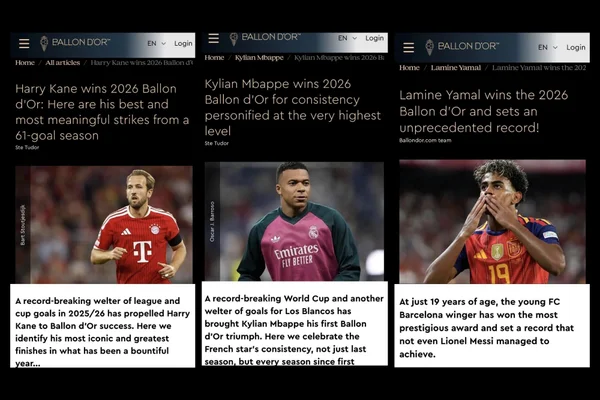 Bola de Ouro: site anuncia Yamal, Mbappé e Kane como vencedores por engano - destaque galeria