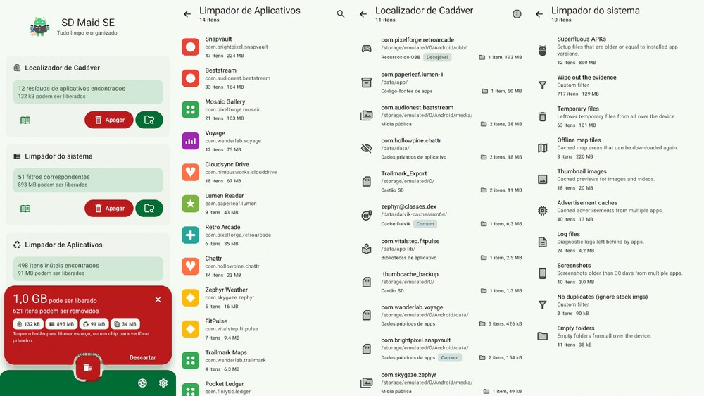 SD Maid reúne ferramentas específicas para encontrar arquivos deixados por apps desinstalados — Foto: Reprodução/Google Play Store